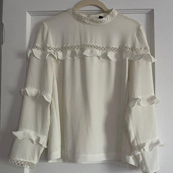 J. Crew Scallop Lace Hem Tiered Long Sleeve Blouse - Picture 1 of 3